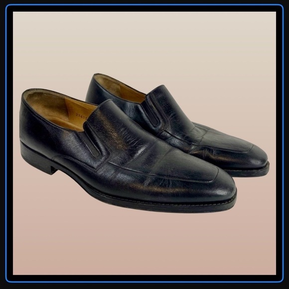 Magnanni Men\'s Black Leather Loafers 10 D Handcrafted Luxury Dress Shoes